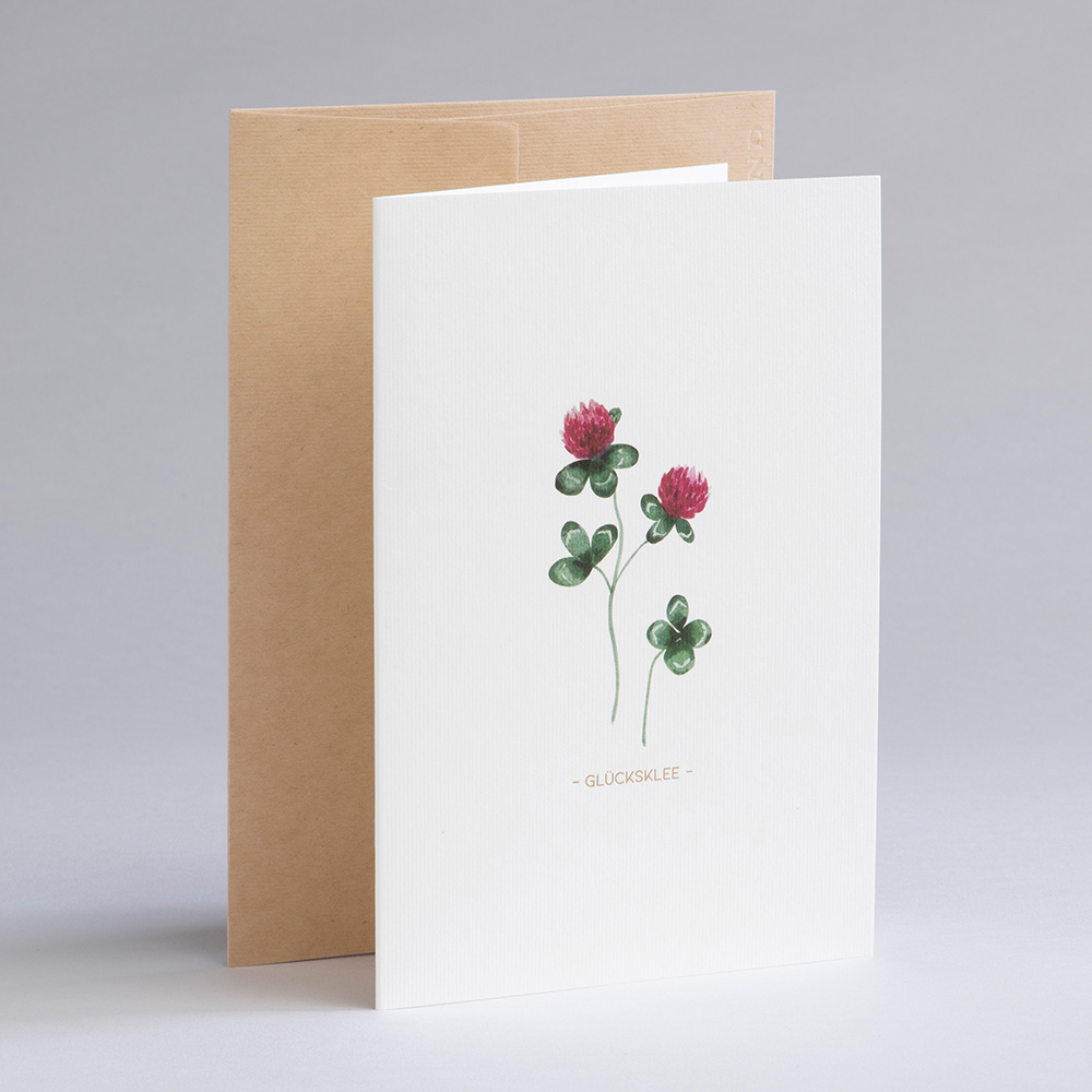 Greeting card Botanicals - Four-leafed lucky clover