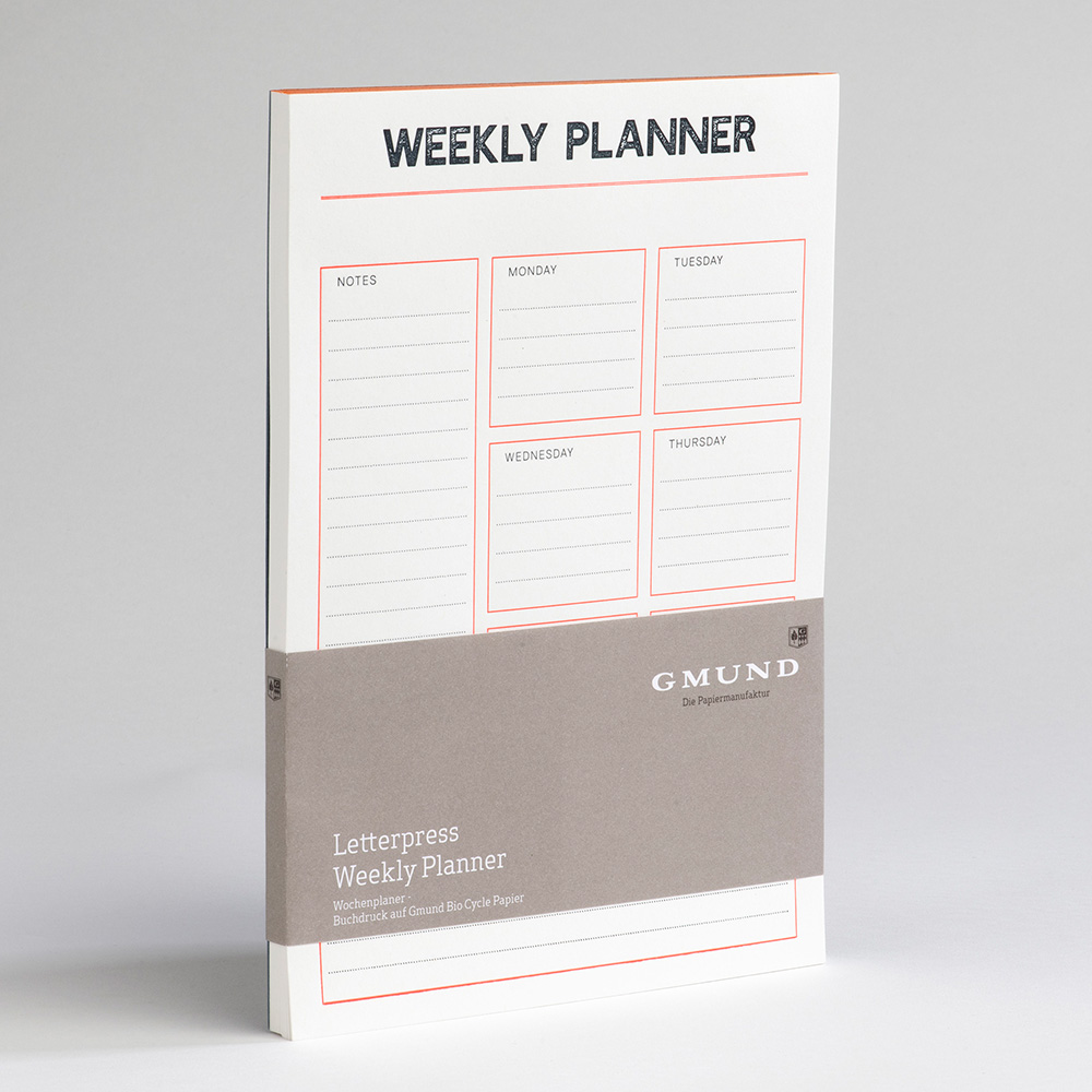 Letterpress Weekly Planner - Neon orange/blue