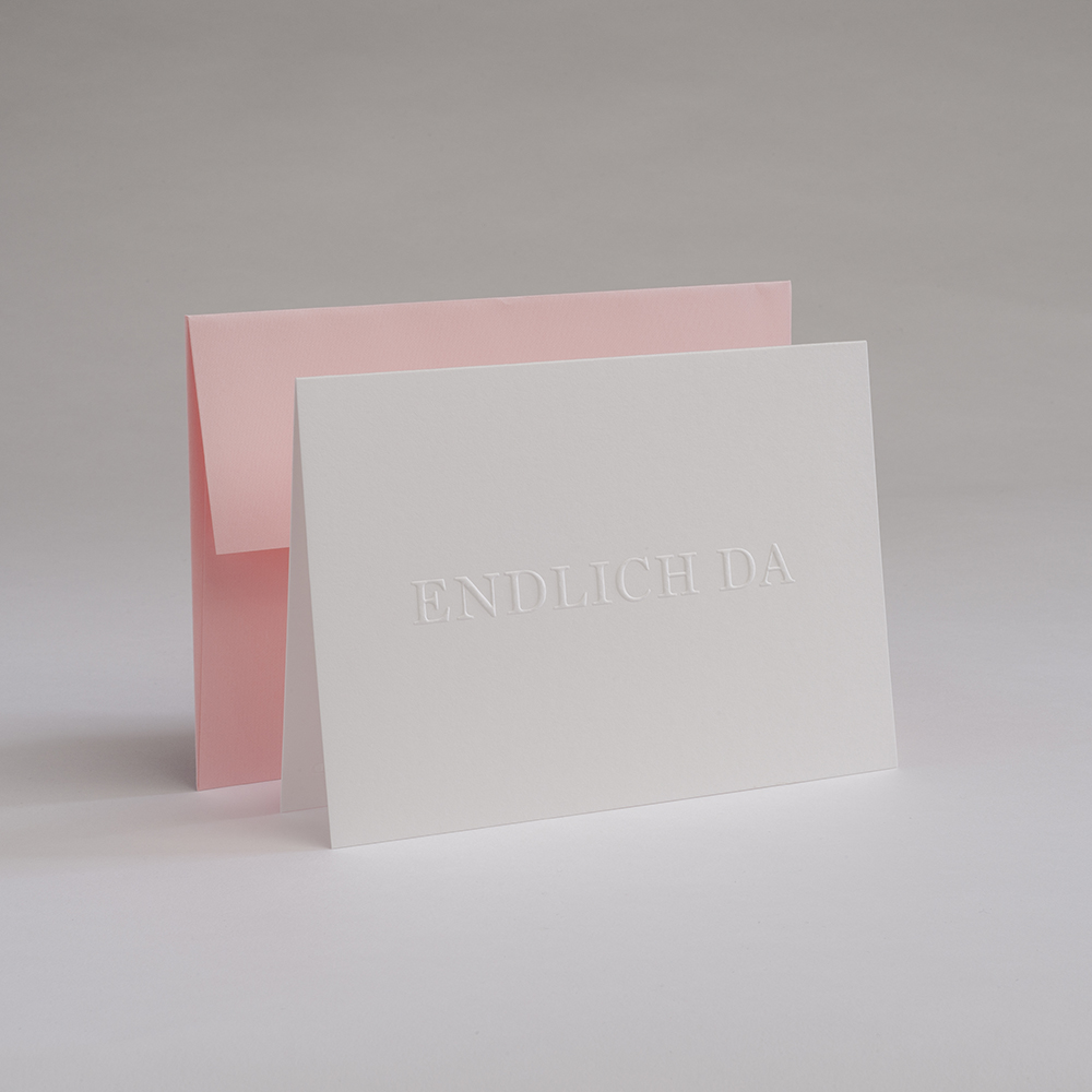 Greeting card blind stamp - Endlich da - rosa