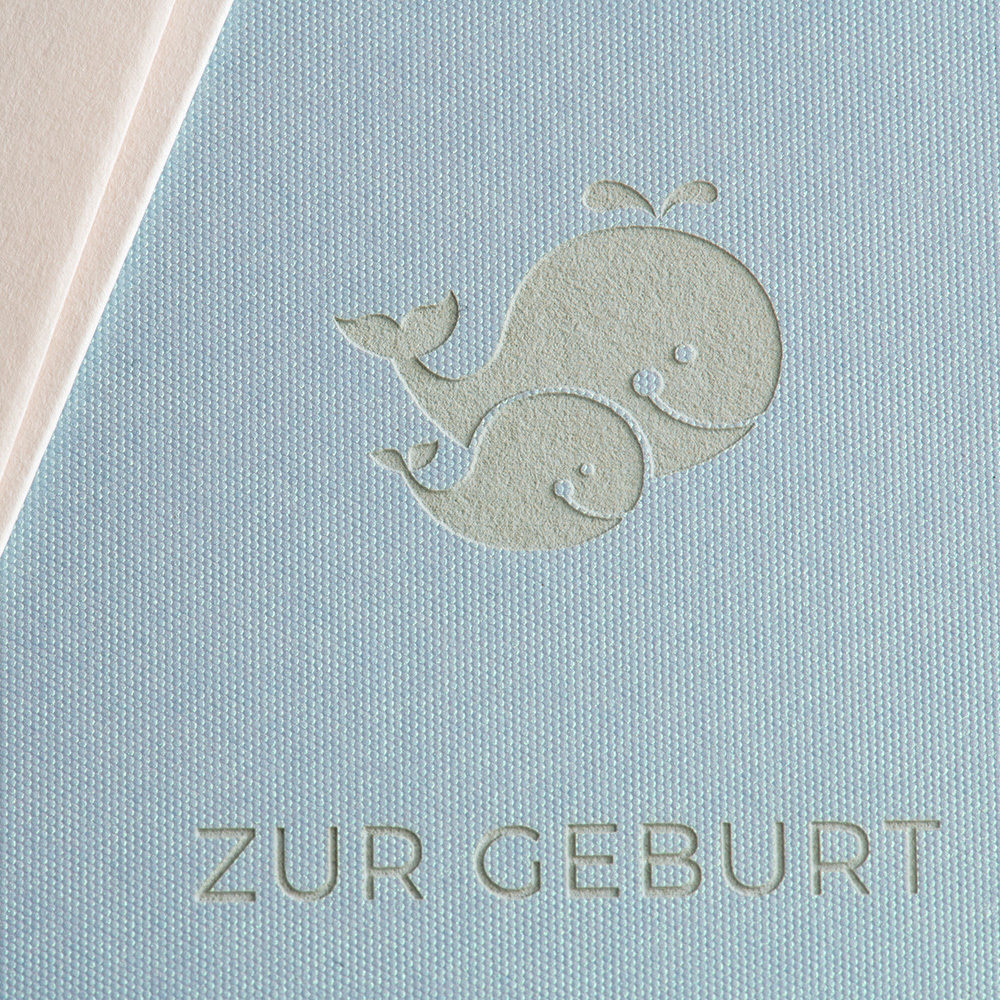 Greeting card Birth - Whale - Aqua metallic